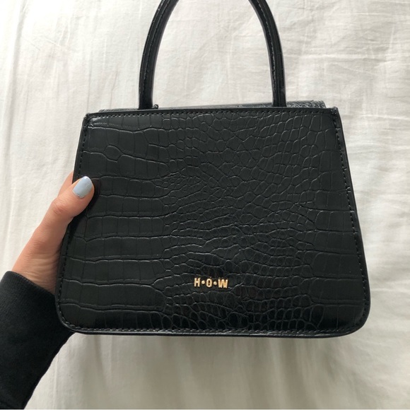 HOW House of Want woke newbie vegan leather small satchel black crocodile bag - Picture 1 of 6